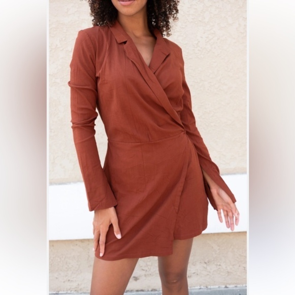 Free People Coconut Shell Helena Terracotta Long Sleeve Wrap Dress
